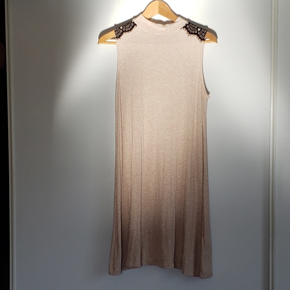 GUESS Mock Neck Pink Beige Black Lace Dress Size L